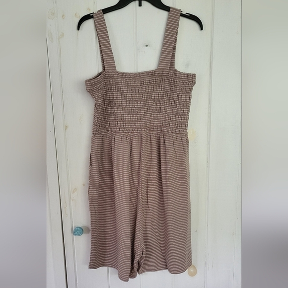Smocked Stripe Pull-on Stretch Romper in Mocha Size 1X - Picture 5 of 11
